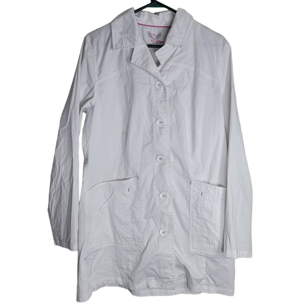 Smitten Medical Scrub Kacket Lab Coat White Womens Medium Office‎ Nurse Phleb
